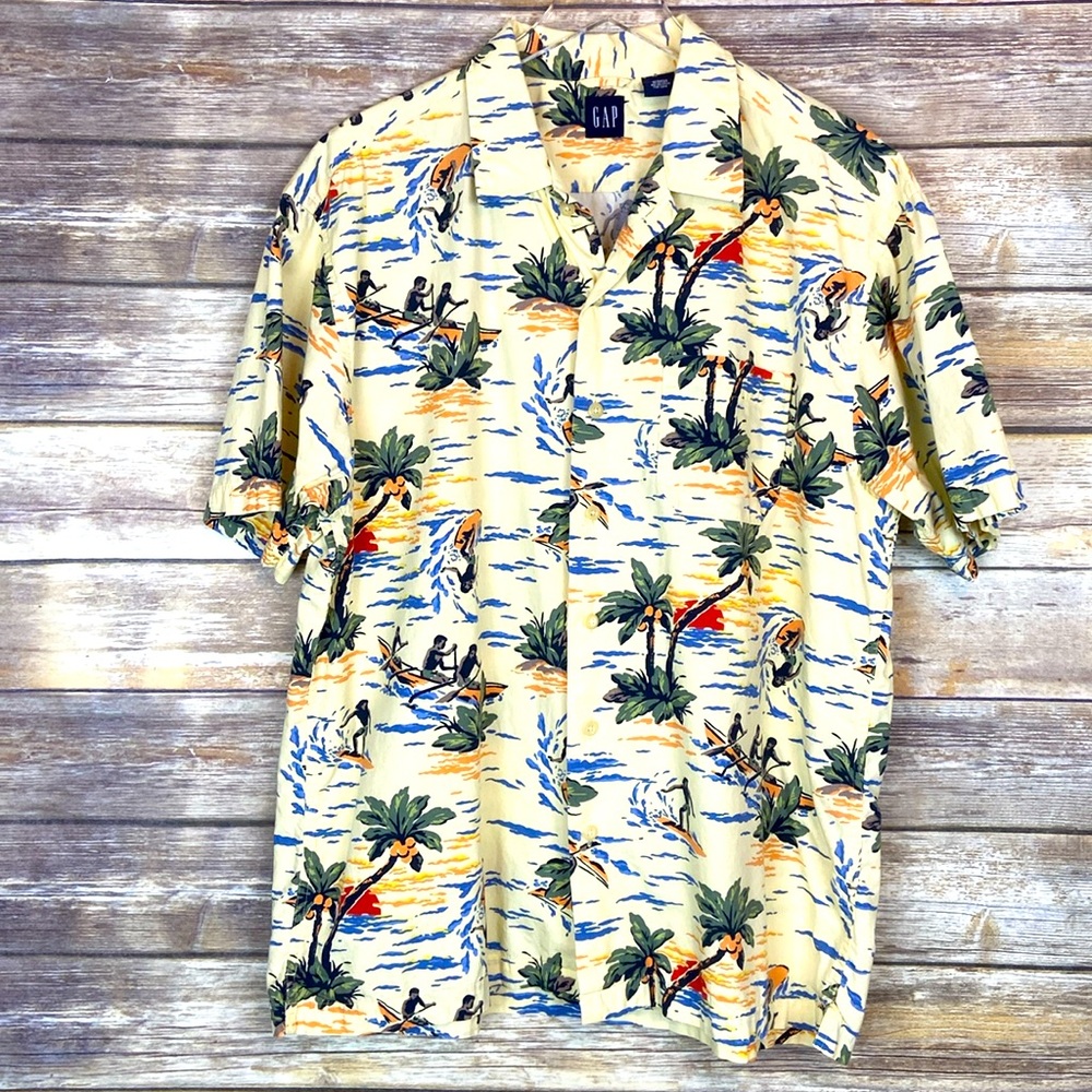 GAP Men’s Cotton Short Sleeve Tropical Print Button Up Shirt Sz.Large